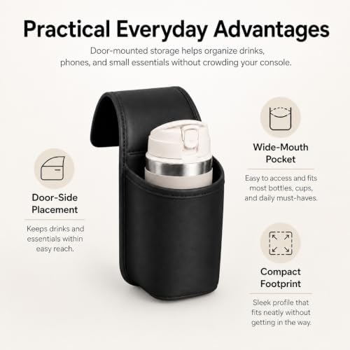 Leather Car Door Cup Holder Clip on Extra Large Drink Storage Pocket，Brown - Image 7