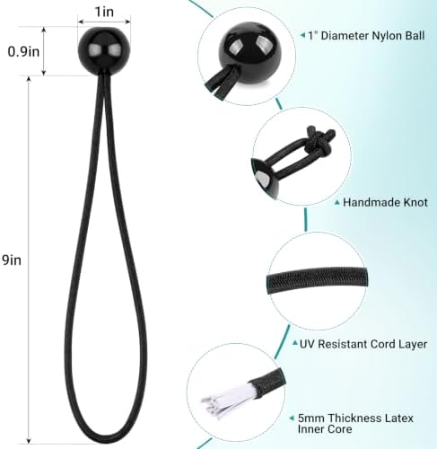 Tarp Bungee Cords with Balls 9 Inch,Heavy Duty 1 Inch Ball Bungees Ties - Image 5