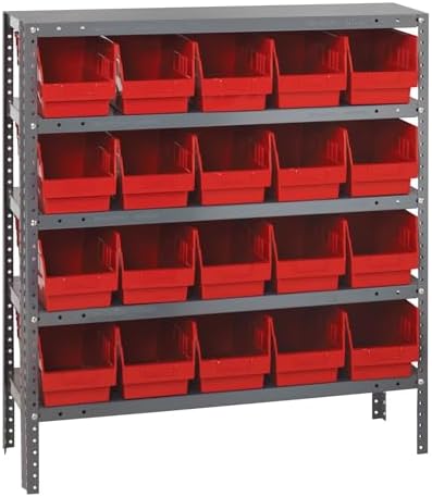 Quantum Storage Systems 1839-204RD Store More Steel Shelving Unit with 6" Shelf Bins, 18" D x 36" W x 39" H, Red by QuantumStorageSystems