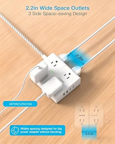 One Beat Flat Plug Surge Protector Power Strip, 6 Ft Flat Extension Cord - Image 6