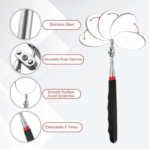 Telescoping Auto Inspection Mirror, 360° Swivel Mechanic Mirror Tool with Long Handle, Rectangular Round Extendable Mirror on a Stick for Technicians, Car Repair, Contractors, Home Inspection - Image 5
