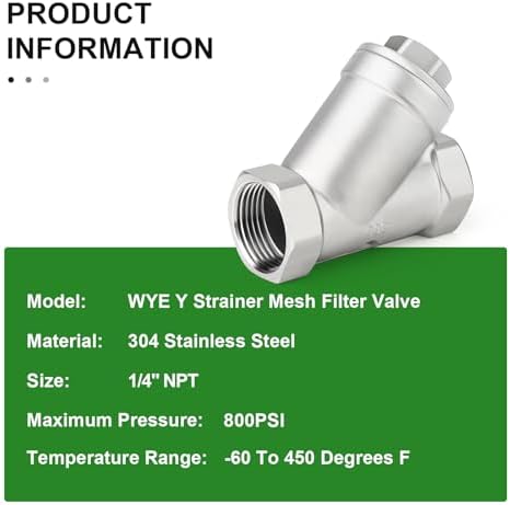 TAISHER 1Pcs 304 Stainless Steel 1/4" BSP Female WYE Y Strainer Mesh Filter Valve CF8 WOG 800 - Image 5