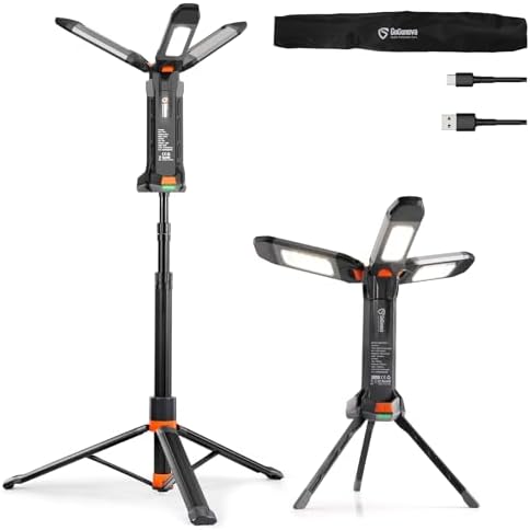 gogonova 2026 Rechargeable Work Light with Stand, 4 in 1 Cordless Camping Light, 700/1200/2200 Lumens, 4000/6500K Dimmable LED Work Lamp with Detachable Tripod（Grey） by GoGonova
