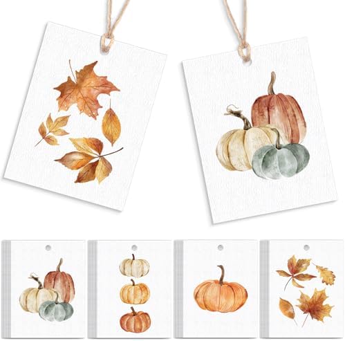 Tenceur 50 Set Fall Pumpkin Gift Tags with Strings, Thanksgiving Label by Tenceur