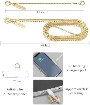 MOUTAKEY Metal Cell Phone Chain Set Detachable iPhone Chain Strap Fits All Phones Crossbody Phone Lanyard*1 Phone Wrist Strap*1 with 2 Tether Tabs iPhone Wristlet For Women Travel Shopping Camping - Image 6