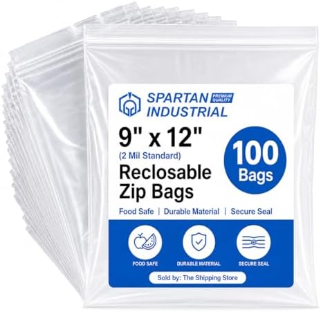 Spartan Industrial - 9" X 12" (100 Count) 2 Mil Clear Reclosable Zip Plastic Poly Bags with Resealable Lock Seal Zipper by SpartanIndustrial