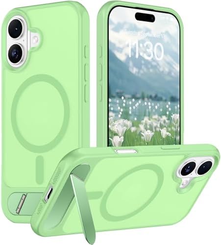 Temdan Designed for iPhone 17 Case, [Built-in Invisible Kickstand][Compatible with MagSafe][Military Grade Shockproof] Slim Translucent Matte Phone Case 6.3 inch (Light Green) by Temdan