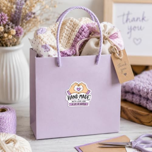 60pcs Handmade with Love and a Lot of Hustle Stickers, Craft Small Business Packaging Labels, Motivational Handmade Brand Stickers for Etsy Sellers, Round 2 Inch - Image 5