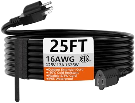 HUANCHAIN Black Extension Cord 25 FT, 16 Gauge, Outdoor Electric Cable by huanchain