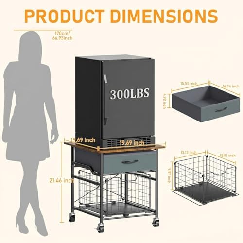 Mini Fridge Stand, Heavy-Duty End Table Fridge Table with Storage, Small Refrigerator Stand with Rolling Wheels for Dorm, Kitchen,Pantry - Image 2