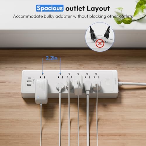 25Ft Extension Cord, NTONPOWER Long Cord Power Strip with 12 Outlet 3 USB(1 USB C), 2100 Joules, 1875W/15A, Overload Protection, Wall Mount for Home Office, Workbench, Garage, White - Image 5