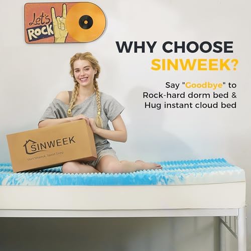 SINWEEK 2 Inch Egg Crate Memory Foam Mattress Topper Twin XL, Twin Extra Long Mattress Pads for College Dorm Room, Pressure Relieve CertiPUR-US Certified, 39x80 Inches, Blue - Image 5