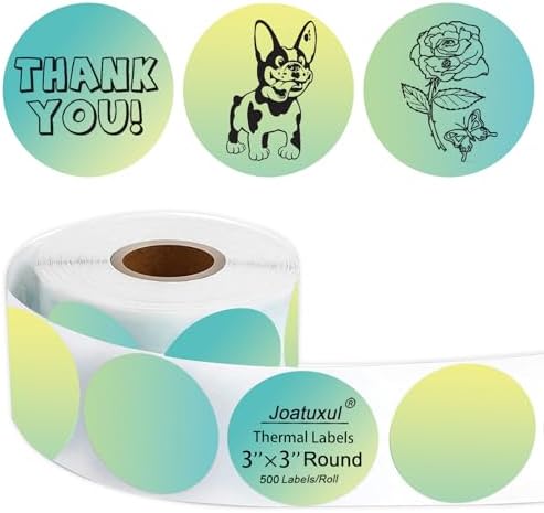 3 inch Round Thermal Labels, Thermal Printer Labels use for Barcode, Shipping, Customized, Circle Direct Thermal Stickers 500 Labels for Printer, Gradient Green by Joatuxul