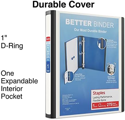 Staples Better Binder, 1 Inch D-Ring, White, 275 Sheets, 3-Pack - Image 2