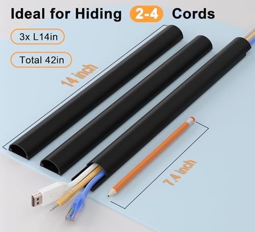 ZhiYo 42.5in Cord Hider for 2-4 Wall-Mounted TV Wires, 1.4"W x 0.7"H, Black - Image 2
