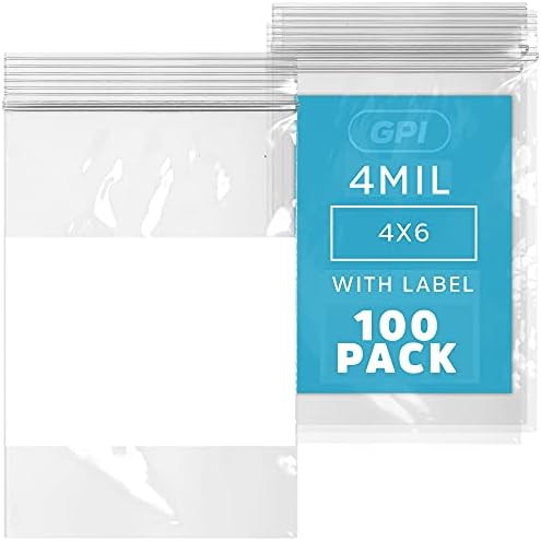 GPI 4"x6" Zip Bags, 100 Pack, 4 Mil Heavy Duty, Write with White by GPI