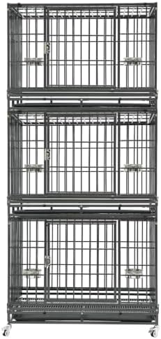 Homey Pet Three Tier 37" Heavy Duty Stackable Dog Crate with Wheels by HomeyPet