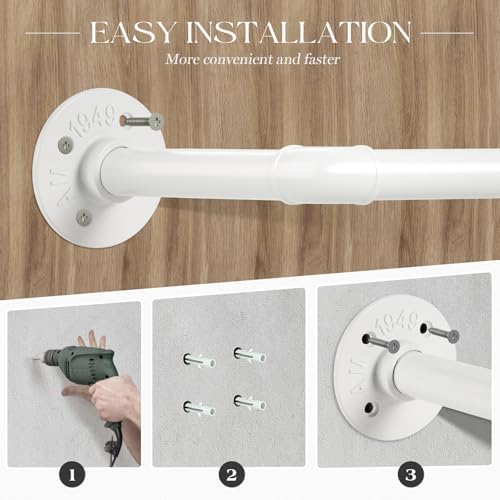 ERYTLLY Industrial Pipe Wall Mounted Clothes Rack,38 Inches Heavy Duty Detachable Garment Rack,Multi-purpose Hanging Rod for Closet,Set of 2,White - Image 4