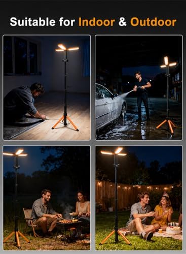12000mAh Rechargeable LED Work Light with 74.8" Tall Stand, 2000/2500/3000 Lumens, Portable Cordless Work Light, 3000K/4500K/6000K Dimmable Camping Light with Detachable Tripod, Bag Included, Orange - Image 7