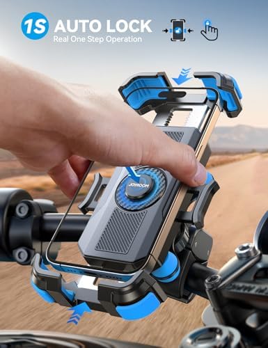 JOYROOM Motorcycle Phone Mount Holder - [Dual Vibration Dampener] 150mph Anti-Shock Phone Holder for Motorcycle [Upgrade Metal Handlebar Clamp] - Bicycle Bike Phone Holder Mount for 4.7-7" Phones,Blue - Image 3