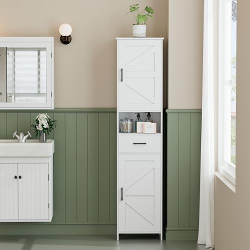 Homhedy 67" H Tall Bathroom Storage Cabinet with Barn Doors and Drawer - Image 2
