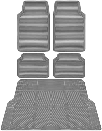 CAR PASS Gray Rubber Car Floor Mats & Cargo Liners, All Weather Car Mats & Trunk Mats,Waterproof Automotive Floor Mats Trim to Fit for Most Cars Sedans SUVs Vans, Durable Heavy Duty Anti-Slip, Gray by CARPASS