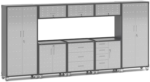 Garage Storage Cabinets System 8 PCS Workshop Set with Drawers Locking Heavy Duty Rolling Cart with Adjustable Shelves Garage Tool Workbench Cabinets (8 PCS) by FLIXELIO