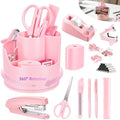 deli Pink Office Supplies Set, 14 in 1 Desk Accessories Set by delioffice