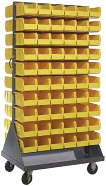 Quantum Storage Systems QMD-36H-230YL Mobile Double Sided Gray Louvered Rack System with Bins, 36” L x 25” W 72” H, Yellow by QuantumStorageSystems