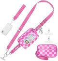 Tiostep Clip and Go Strap for Phone with Wallet Crossbody Phone Lanyard Adjustable and Detachable RFID Wristlet Wallet (Hot Pink Checkered, Medium) by Tiostep