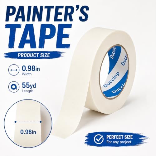 White Painters Tape 1 Inch Wide, 2 Rolls Masking Tape 0.98 Inch x 55 Yards – Strong Adhesion Paint Tape, No Residue White Masking Tape for Wall Painting, DIY, Packaging, Multi-Surface Use - Image 3