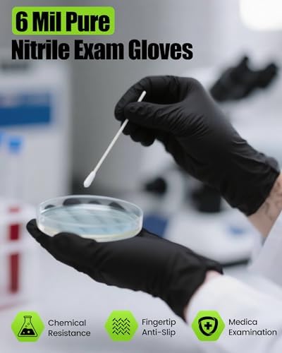 TREEGO Black Nitrile Disposable Gloves, Medium, 6 Mil, 50 Count - Image 4