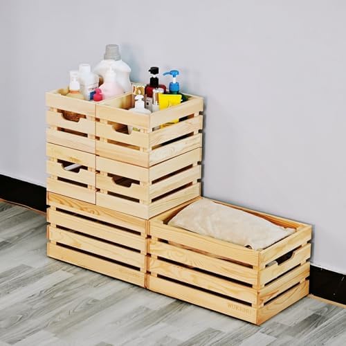 Wooden Crates, Set of 4 for Storage, Milk Crate, Wine Box, Toy Bin, Display Decor, and Camping, 12.2 Inch Sturdy Multi-Purpose Wood Boxes. - Image 5