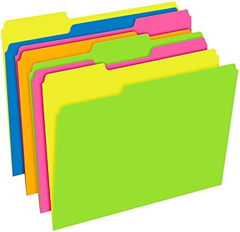Pendaflex File Folders, 12-Pack, Letter Size, Twisted Glow Neon Assorted Reversible Colors, 1/3-Cut Staggered Tabs, Versatile Document Organizers for School Classrooms and Professional Office Desks by Pendaflex