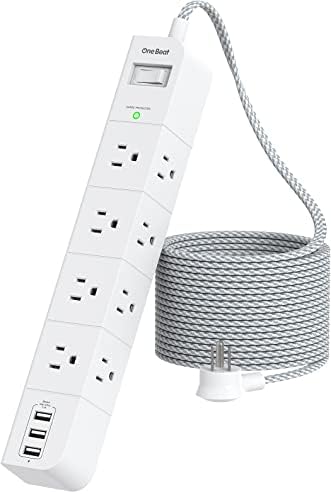 One Beat 10 ft Extension Cord,Power Strip Surge Protector,Flat Plug, White by OneBeat