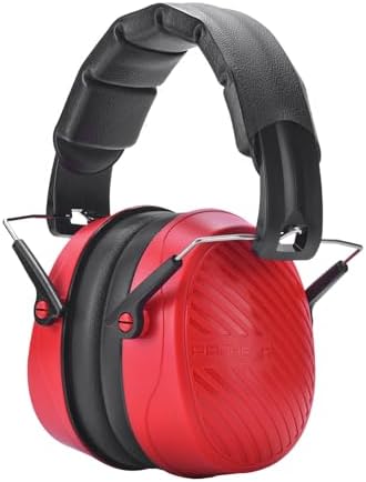 PROHEAR 038 Ear Protection Safety Earmuffs for Mowing, 28dB Noise Reduction Passive Hearing Protector, Compact Foldable Headset for Shooting Construction Power Tools, Red by PROHEAR