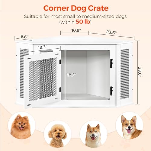 MAHANCRIS Corner Dog Crate Furniture, Wooden Dog Kennel End Table, Decorative Pet Crate Indoor Use, Furniture Style Dog House for Small Medium Dog, Dog Cage TV Stand, White and Black DCWT0801 - Image 3