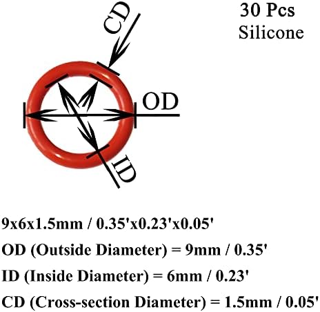 [30 Pcs] Silicone O-Rings Red 9mm OD 6mm ID 1.5 mm Width, Metric VMQ Sealing Gasket for Cup Lids, Coffee Maker, Brewing Fitting, Washer, Filter, Pump, Plumbing, Hose, Gauge, Auto, Machine - Image 2
