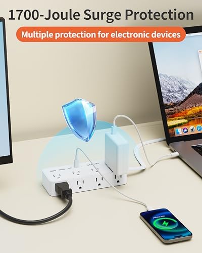 DEPOW 10Ft Extension Cord,Flat Plug Power Strip,8 AC & 4 USB Ports (2USB C) - Image 3