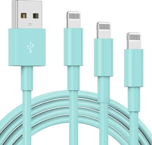 3 Pack Apple MFi Certified Charger Cable 3ft, Lightning to USB Cable Cord 3 Foot, 2.4A Fast Charging,Apple Phone Long Chargers for iPhone 13/12/11/11Pro/11Max/ X/XS/XR/XS Max/8/7/6 Light Blue by TUMABER