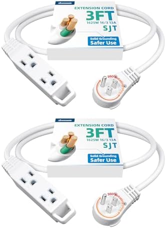 DEWENWILS 3FT 360° Extension Cord, 16/3C 13A/125V, ETL Listed, White 2 Pack by DEWENWILS