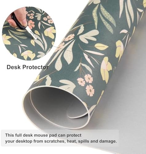 Faux Leather Large Mouse Pad, Office Desk Mat, 31.5"x15.7", Ditsy Floral - Image 4