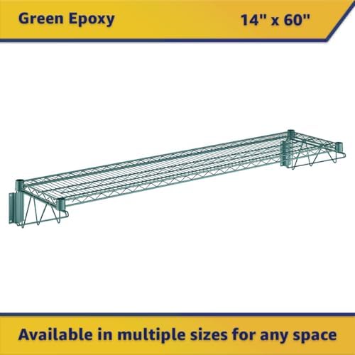 14" x 60" Wire Green Epoxy Wall Mount Shelf, Commercial Fixed Wall Mount Rack, NSF, Metal Floating Shelving for Kitchen, Stock Rooms, Home and Hotel - Image 3