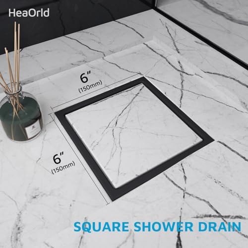 Square Shower Drain with Flange, 6 Inch, Matte Black, 2-in-1 Grate - Image 2