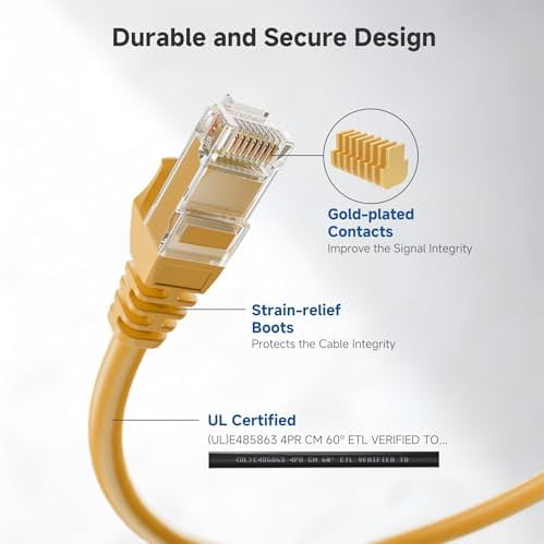 Cable Matters 10Gbps 5-Pack Snagless Cat 6 Ethernet Cable, 3ft, Yellow - Image 4