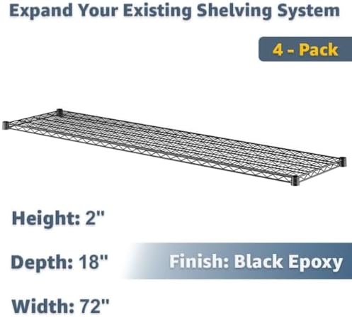 NSF Wire Shelf Replacement 4 Pack 18x72 for Commercial Shelving Systems for Stock Rooms, Warehouses - Image 2