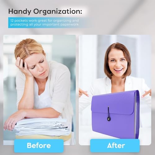 Accordion File Organizer, Expanding File Folder for Sorting Documents and Papers, 13 Pockets File Storage Organizer for Home, Travel and Office Use, Hospital Bag Essentials (Purple) - Image 2
