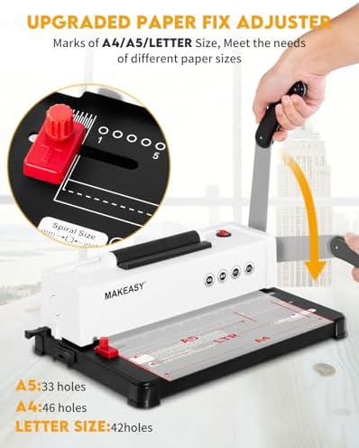 MAKEASY Spiral Binding Machine, 4:1 Pitch, 12 Sheets Punch Capacity, Electric Coil Insert, Book Binder Machine for A4/A5/Letter Size Paper, Come with 1 Box pcs 5/16'' Coils & Pliers - Image 5
