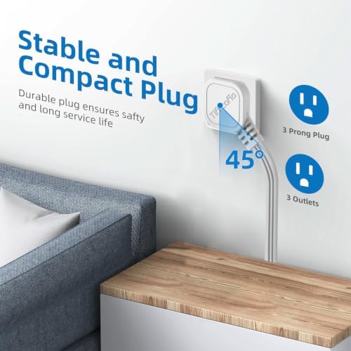 TiFFCOFiO Flat Plug Outlet Strip, 10 Feet Extension Cord 3 Prong, 3 Grounded Outlets with Mounting Holes, 13A/1625W, 16 AWG - Image 3
