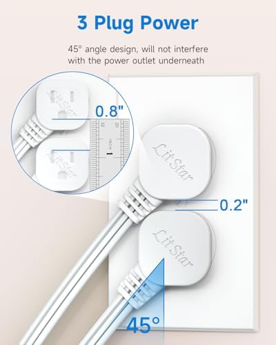 Flat Plug 1Ft Short Extension Cord, White 90-Degree Plug Low Profile Power Adapter, 3-Prong Indoor Grounded Small Extension Cord 16AWG 13A 1625W 4 Pack - Image 2